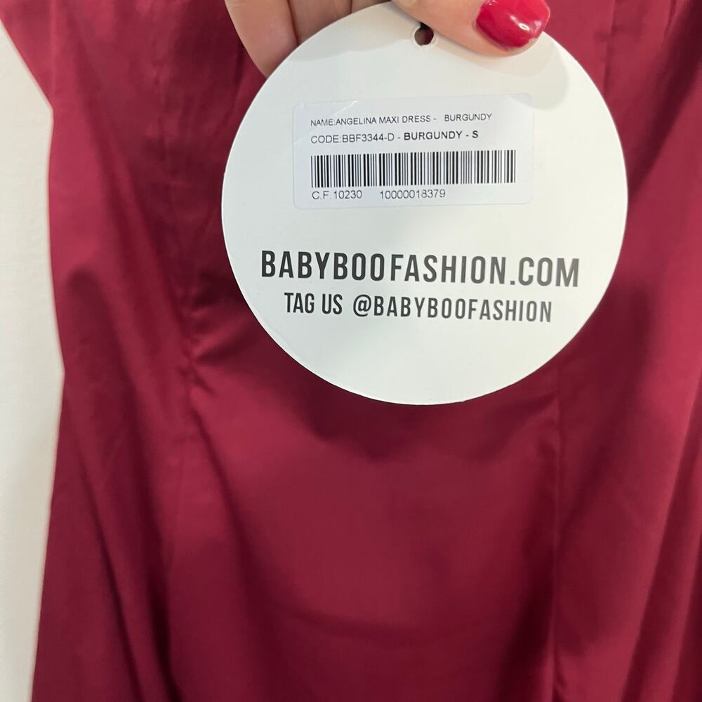 Babyboo Angelina Strapless Ruffle Maxi Dress NWT Burgundy Formal Gown Sz Small - Picture 6 of 12